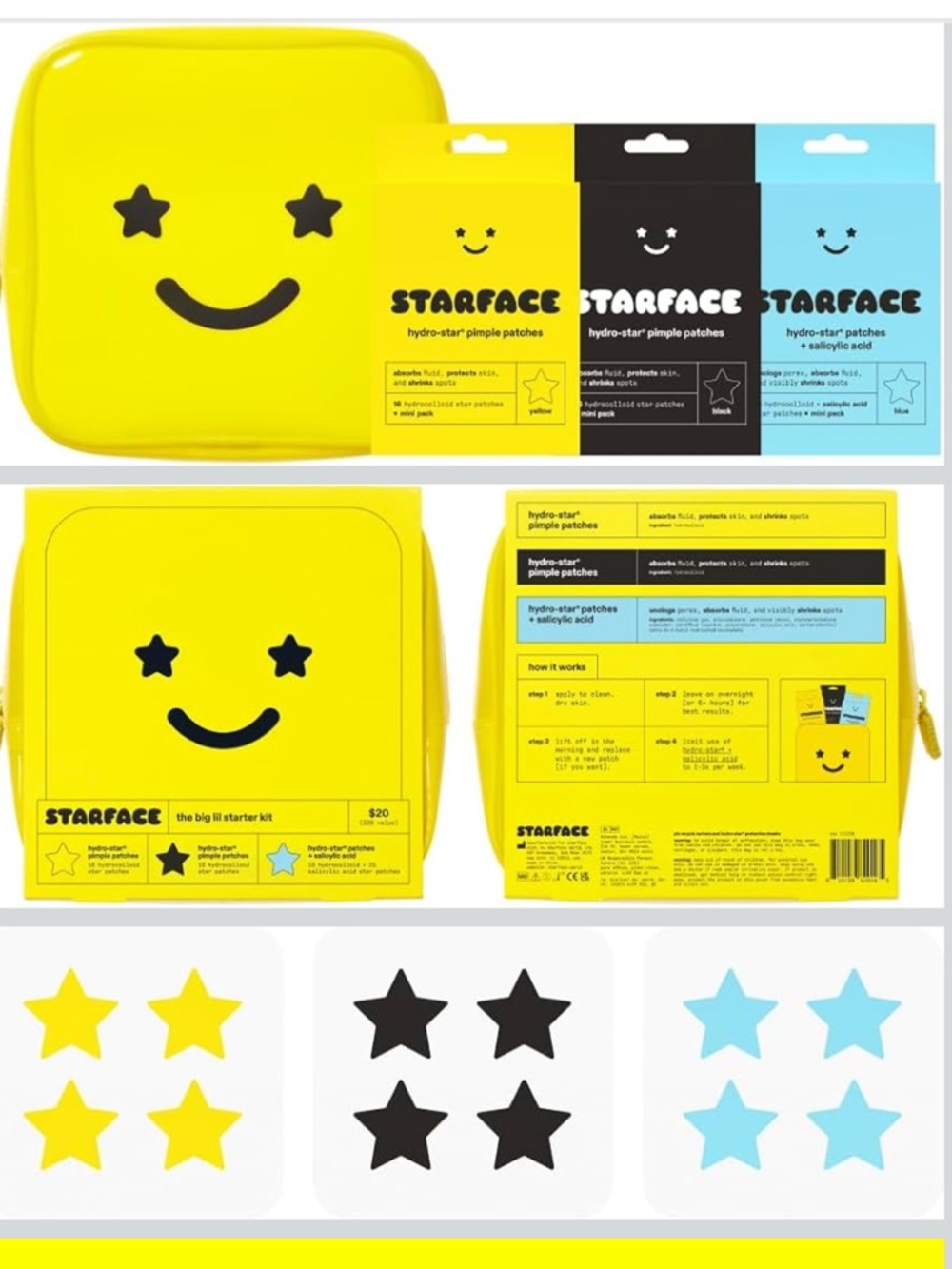 Yellow Starface The Big Lil Starter Kit 48 Pimple Patches and Zipper Pouch